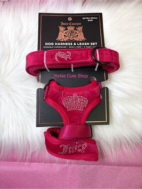 New Juicy Couture Berry Red Dog Harness and Leash Set XS